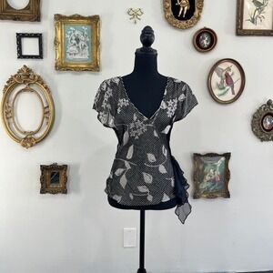 Vintage Helen Wang New York Black & White Burnout Velvet Blouse – Size 8